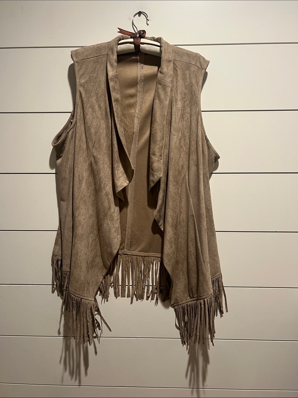 Fringed Faux Suede Vest in Taupe